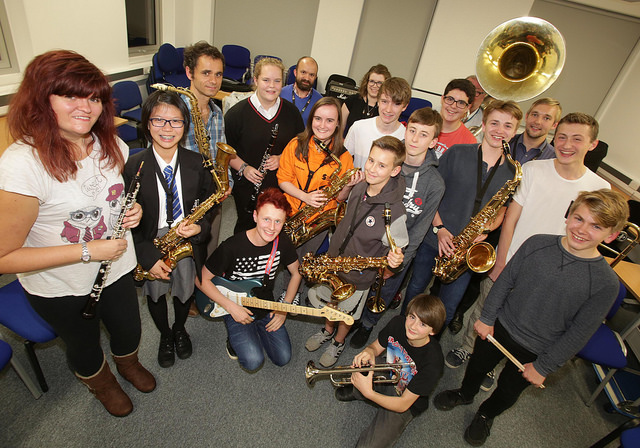 An image of Salford’s MAPAS brass band