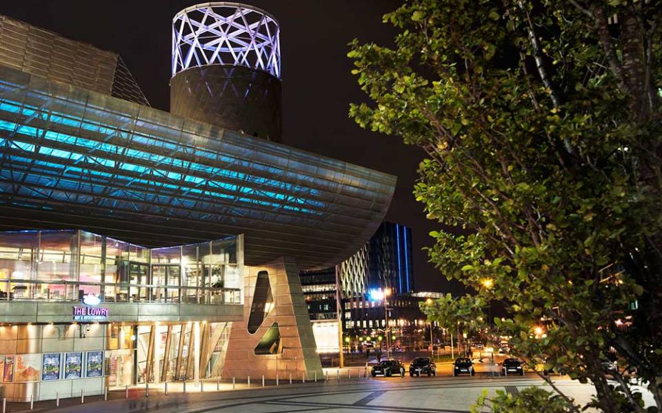 The Lowry building at night