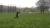 A blurred image of a man in a park running to catch an unidentified object from the air.